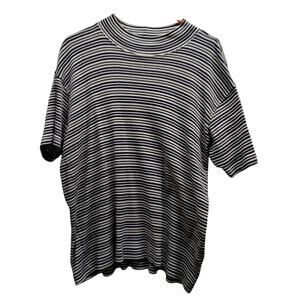 Vintage Talbots Size Large Navy Blue White Stripe Sweater-Texture Cotton T-Shirt